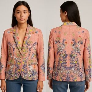 Anthropologie Ranna Gill NWT Multi Color Linen Abby Blazer Jacket Woman Size XL